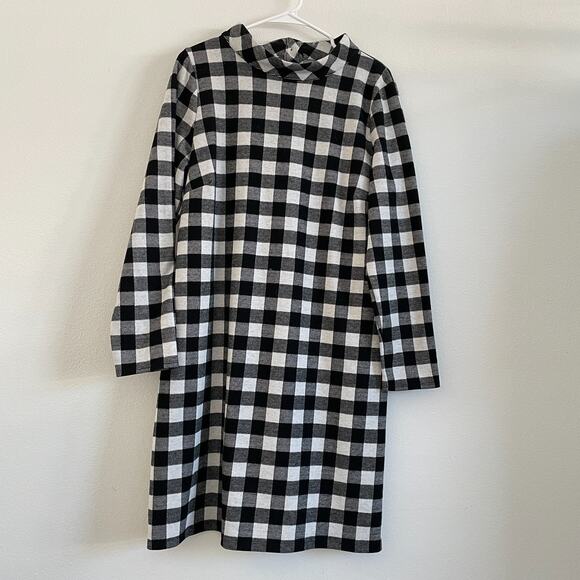 Talbots Dress Women L Black Gingham Plaid Sheath Midi Knit Mock Neck Long Sleeve - Picture 9 of 9